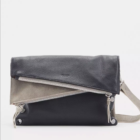 ❤️Hammitt Dillon Black Pewter Reversible 3 Way Clutch Crossbody leather Handbag - Picture 3 of 14